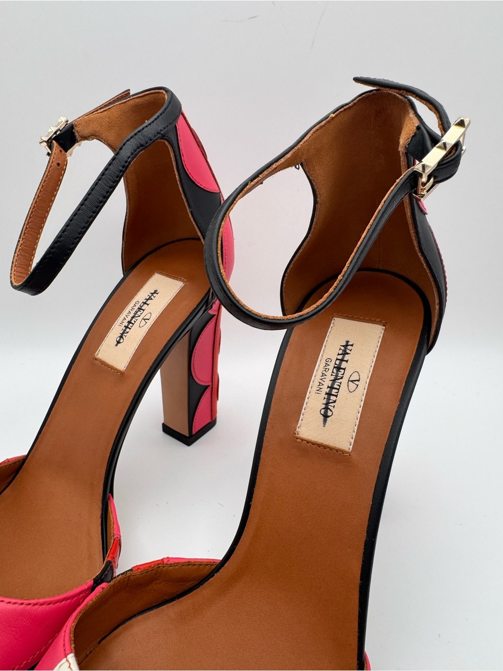 Valentino Garavani Pink&Red Polka Dot Patch Leather Block Heel Multicolour-Sz 38 - Picture 2 of 9